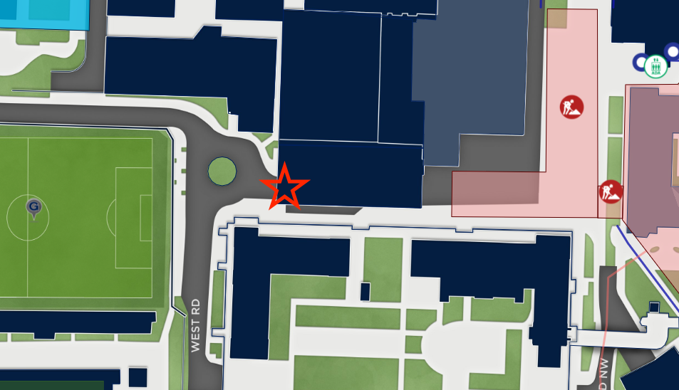 Map of Lombardi Circle with a star on the pick-up location